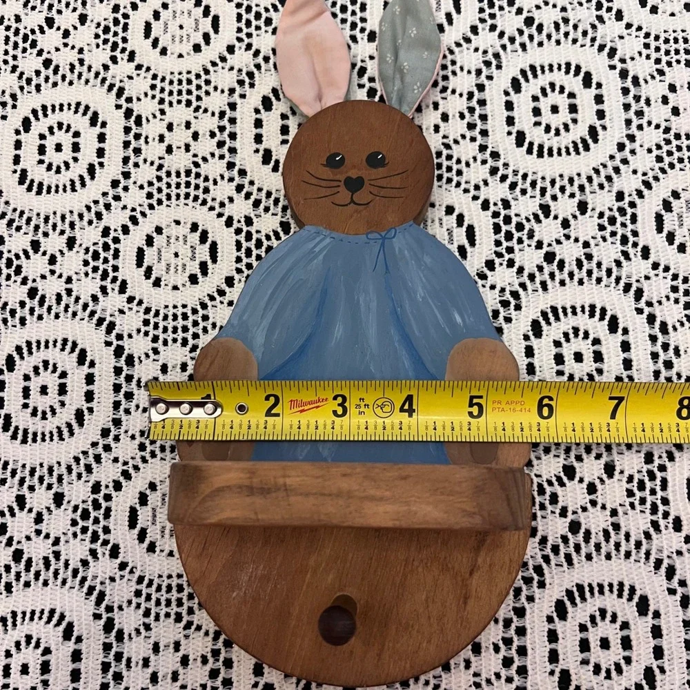 Hand-Painted Wooden Bunny Wall Shelf with Peg | Cottage
